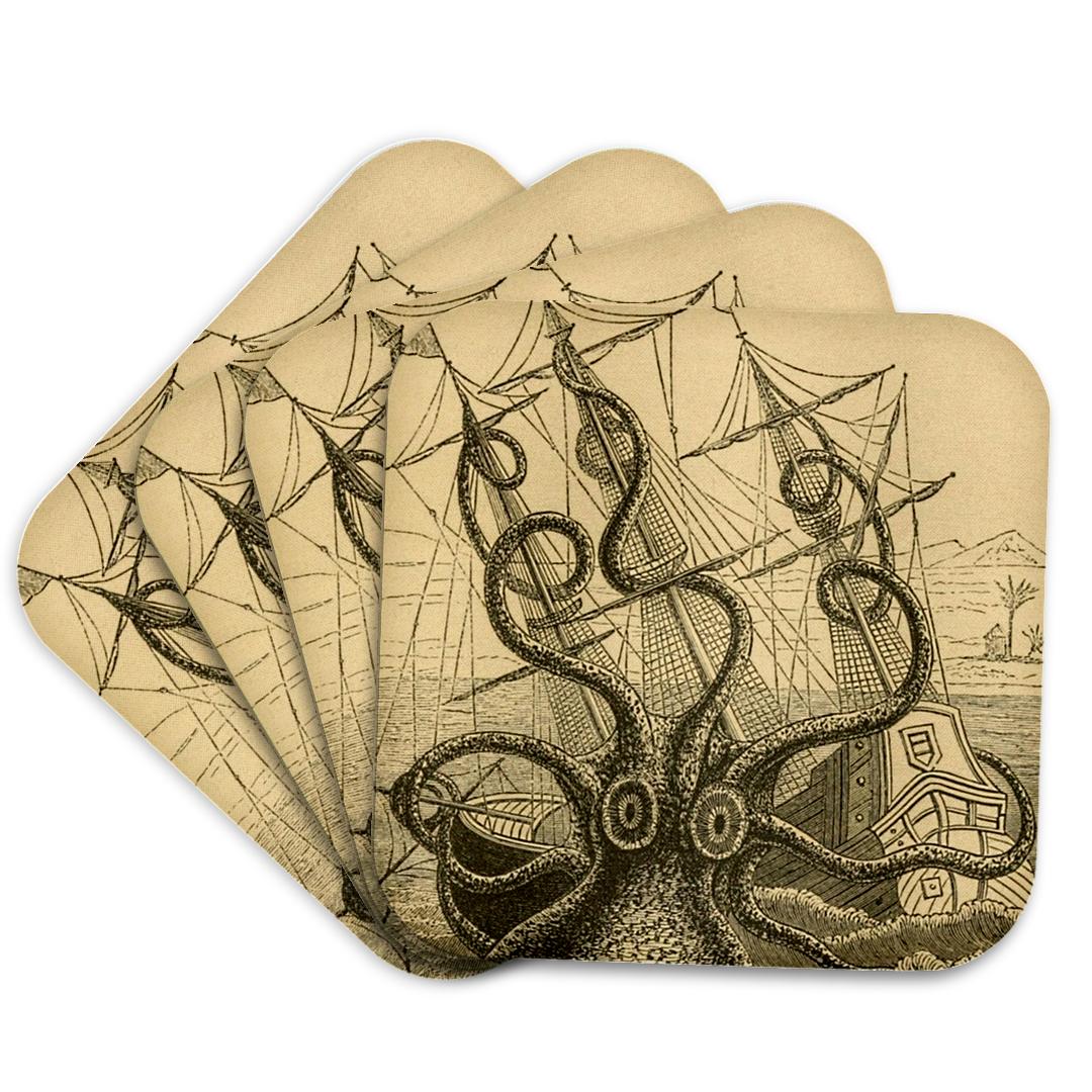 3dRose InspirationzStore Vintage Art - Gigantic Colossal Octopus sea Monster Kraken. Pierre Denys de Montfort - Coasters (CST_164907)