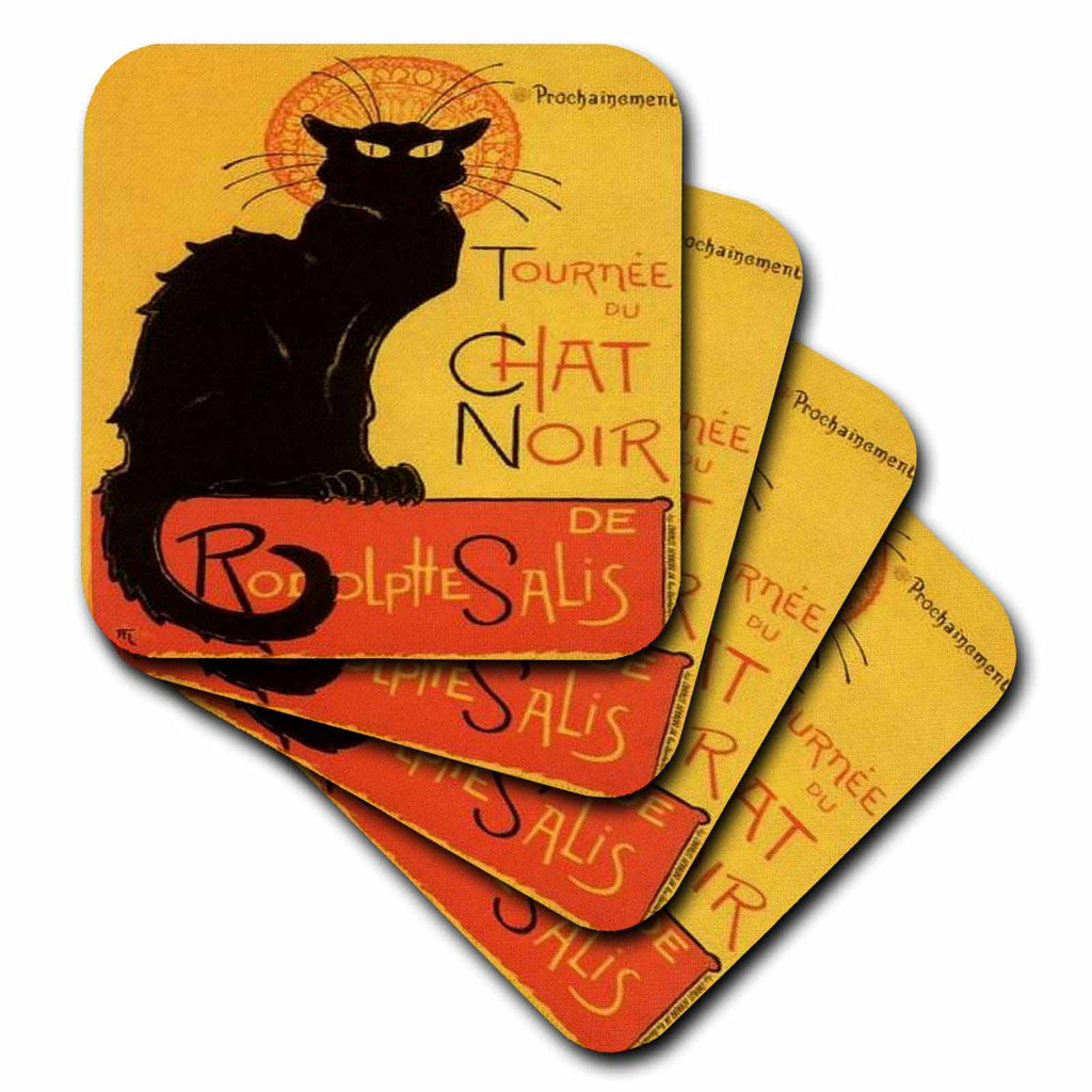 3dRose Taiche Acrylic Art - Cats Le Chat Noir - Coasters (CST_24933)