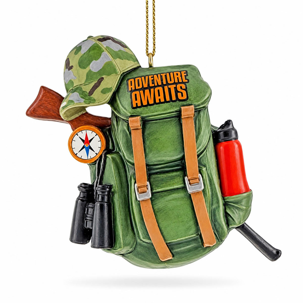 Hiking Camping Adventure Backpack Camo Binoculars Resin Christmas Ornament