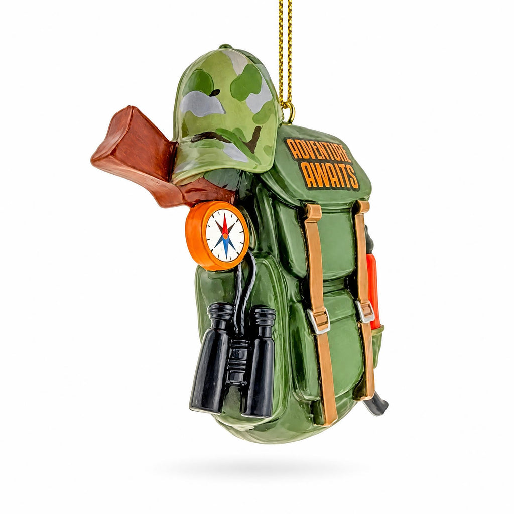 Hiking Camping Adventure Backpack Camo Binoculars Resin Christmas Ornament
