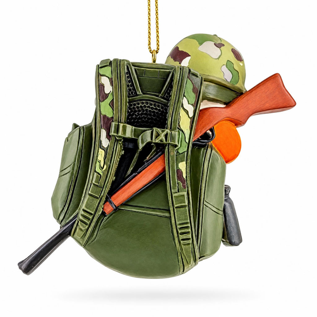 Hiking Camping Adventure Backpack Camo Binoculars Resin Christmas Ornament