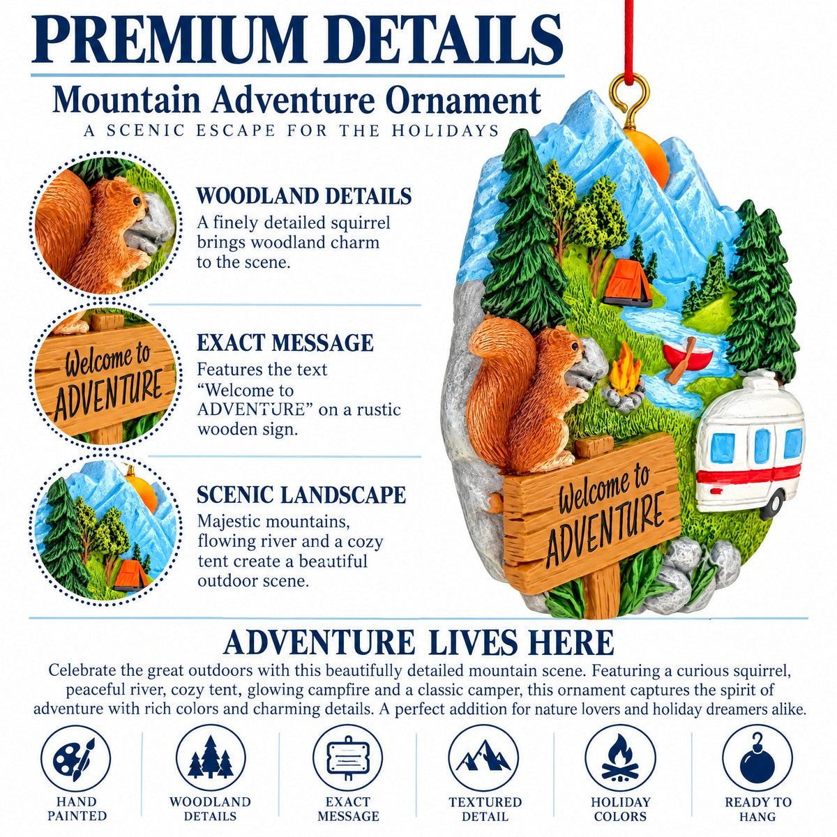 Mountain Camping RV And Campfire Resin Christmas Ornament