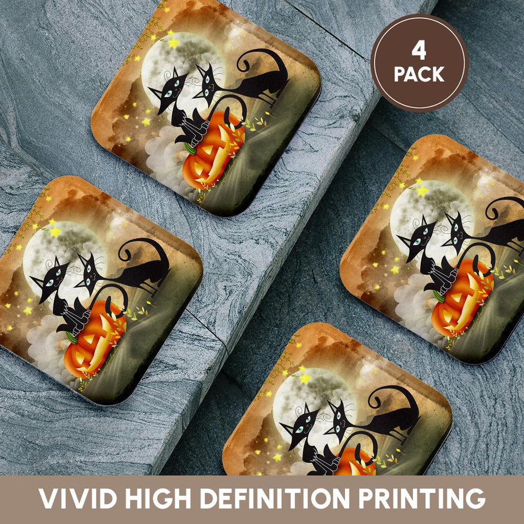 3dRose Milas Art Halloween 2014 - Halloween two cats is telling a scary story each other - Coasters (cst_201124)