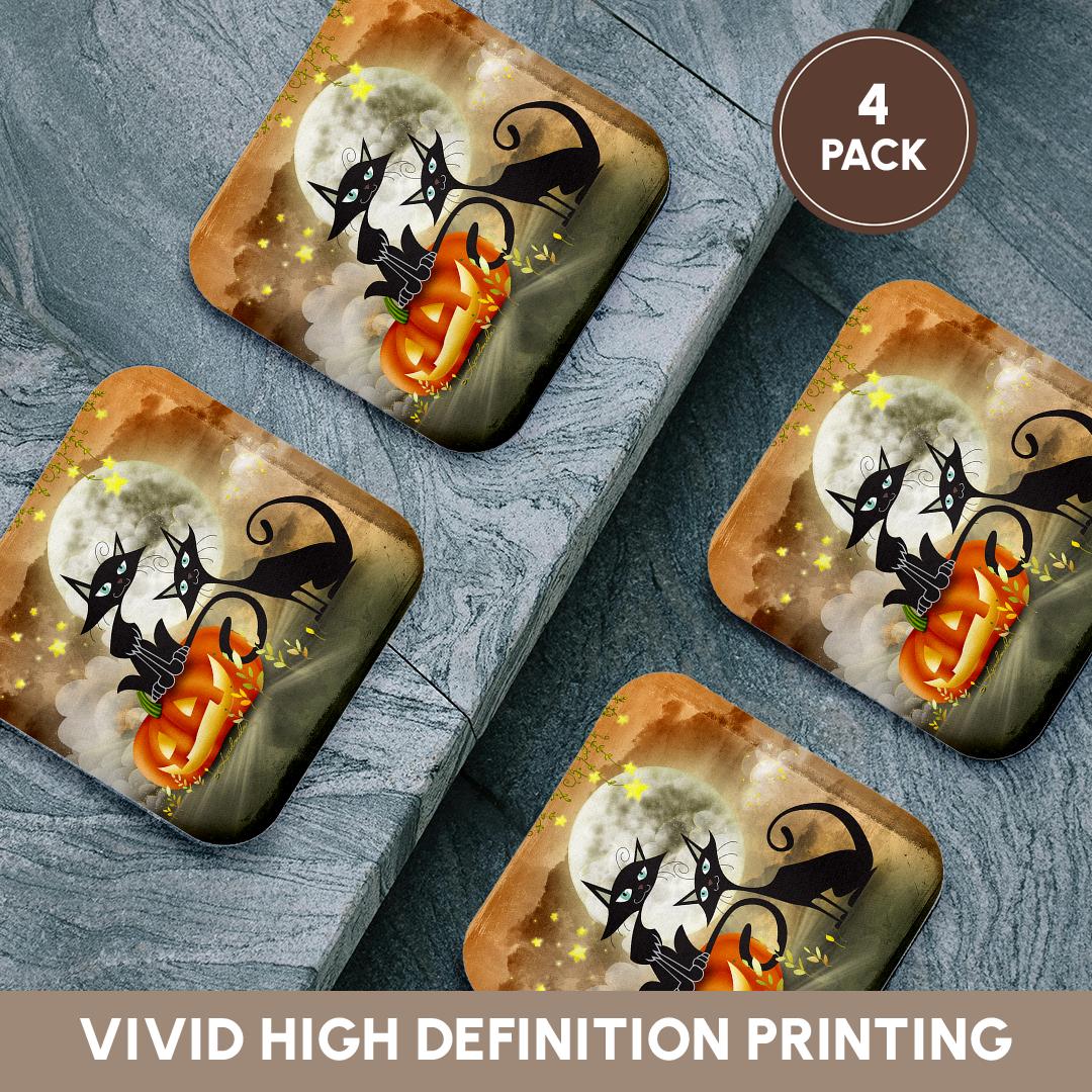 3dRose Milas Art Halloween 2014 - Halloween two cats is telling a scary story each other - Coasters (cst_201124)